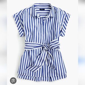J. Crew Button-front tie-waist top in bold stripe cotton poplin